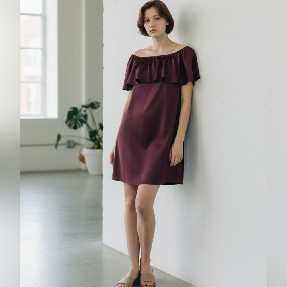 H by Halston Ruffle Dress Mini Eggplant Strapless Dance Evening Elegant Chic
